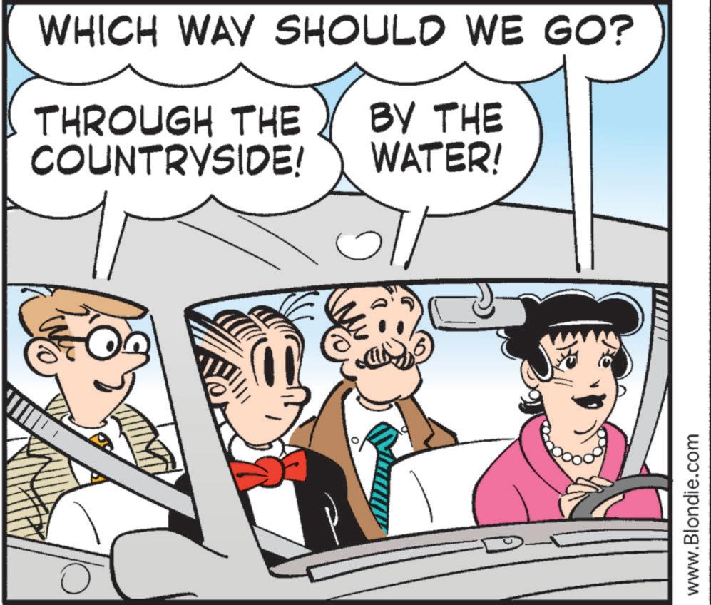 Animation OCR: ? WHICH WAY SHOULD WE GO? THROUGH THE BY THE COUNTRYSIDE! WATER! www.Blondie.com ? WHICH WAY SHOULD WE GO ? THROUGH THE BY THE COUNTRYSIDE ! WATER ! www.Blondie.com