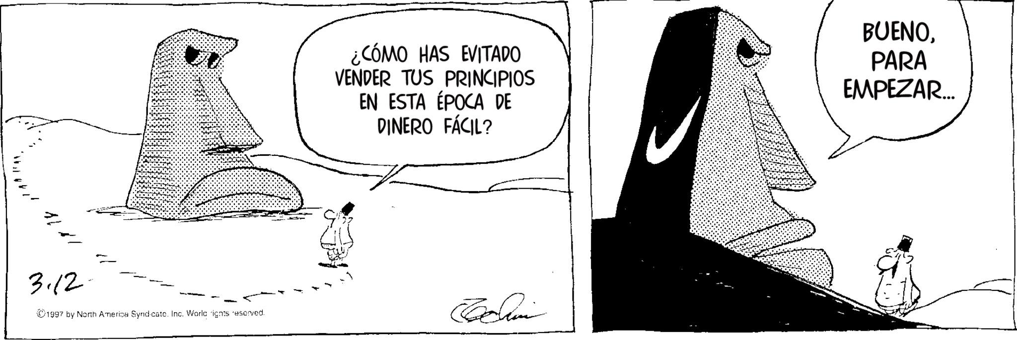 Graphics OCR: 3.12. ¿CÓMO HAS EVITADO VENDER TUS PRINCIPIOS EN ESTA ÉPOCA DE DINERO FÁCIL? BUENOPARA EMPEZAR... 1997 by North America Syndicate. Inc. World rights reserved. Edhimi 3.12 . ¿ CÓMO HAS EVITADO VENDER TUS PRINCIPIOS EN ESTA ÉPOCA DE DINERO FÁCIL ? BUENOPARA EMPEZAR ... 1997 by North America Syndicate . Inc. World rights reserved . Edhimi
