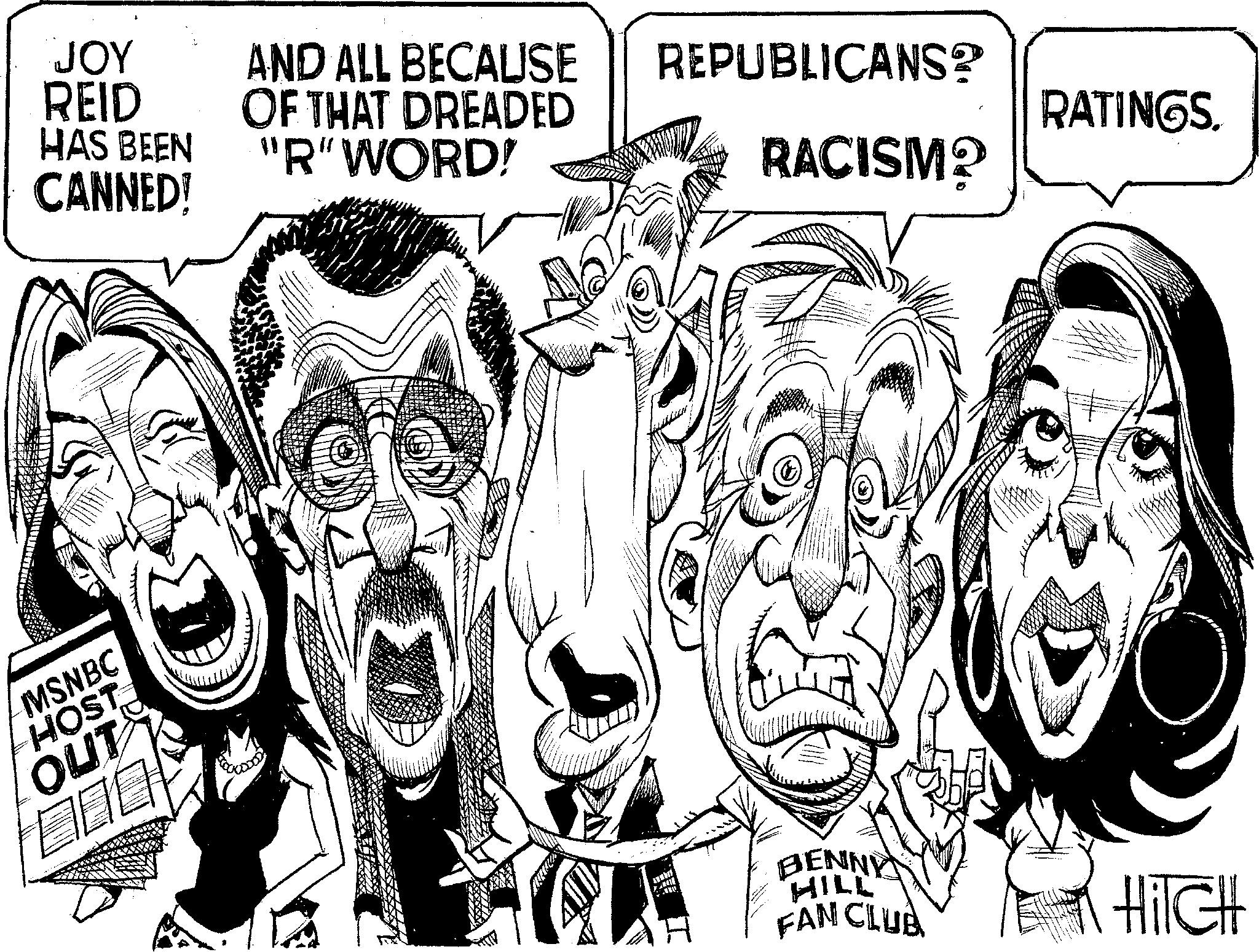 Photo caption OCR: JOY REID AND ALL BECAUSE REPUBLICANS? OF THAT DREADED HAS BEEN CANNED! "R" WORD! RACISM? MSNBC HOST OUT RATINGS. BENNY HILL FAN CLUB HiTCH JOY REID AND ALL BECAUSE REPUBLICANS ? OF THAT DREADED HAS BEEN CANNED ! " R " WORD ! RACISM ? MSNBC HOST OUT RATINGS . BENNY HILL FAN CLUB HiTCH