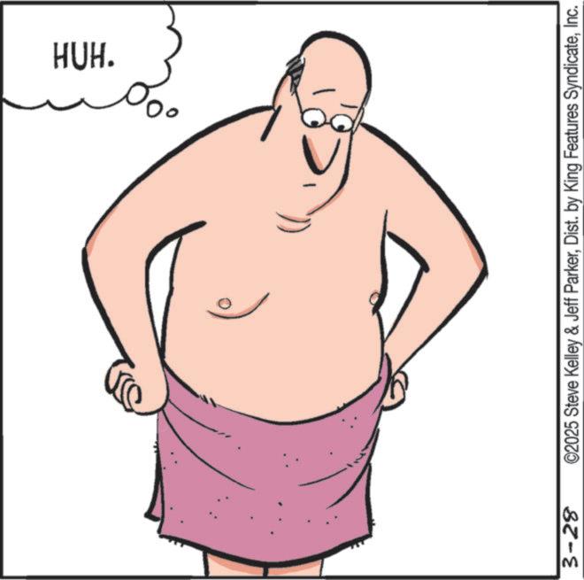 Stomach OCR: HUH. 3-28 ©2025 Steve Kelley & Jeff ParkerInc. HUH . 3-28 © 2025 Steve Kelley & Jeff ParkerDist . by King Features Syndicate
