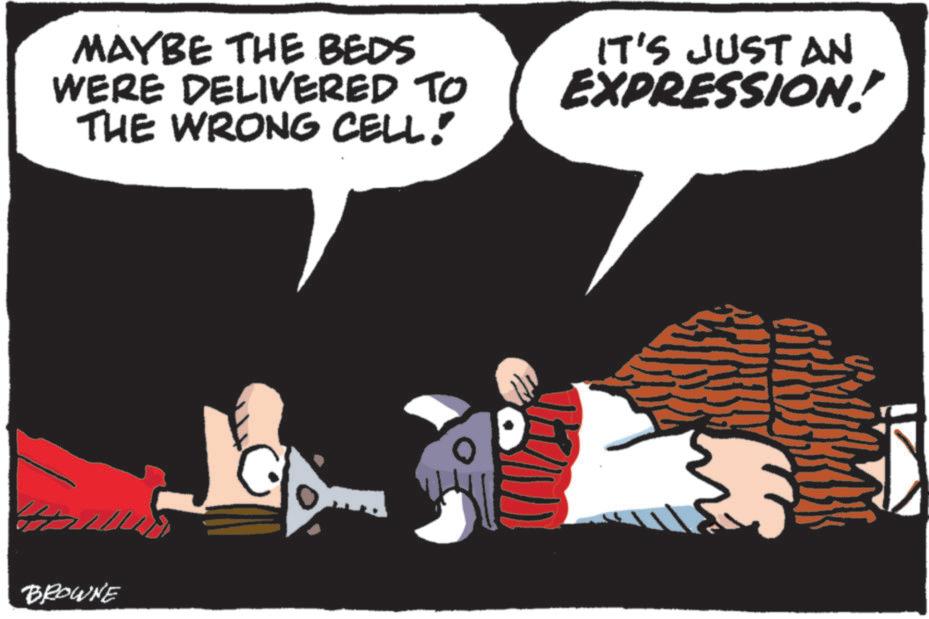 Graphics OCR: MAYBE THE BEDS WERE DELIVERED TO THE WRONG CELL! IT'S JUST AN EXPRESSION! BROWNE C MAYBE THE BEDS WERE DELIVERED TO THE WRONG CELL ! IT'S JUST AN EXPRESSION ! BROWNE C