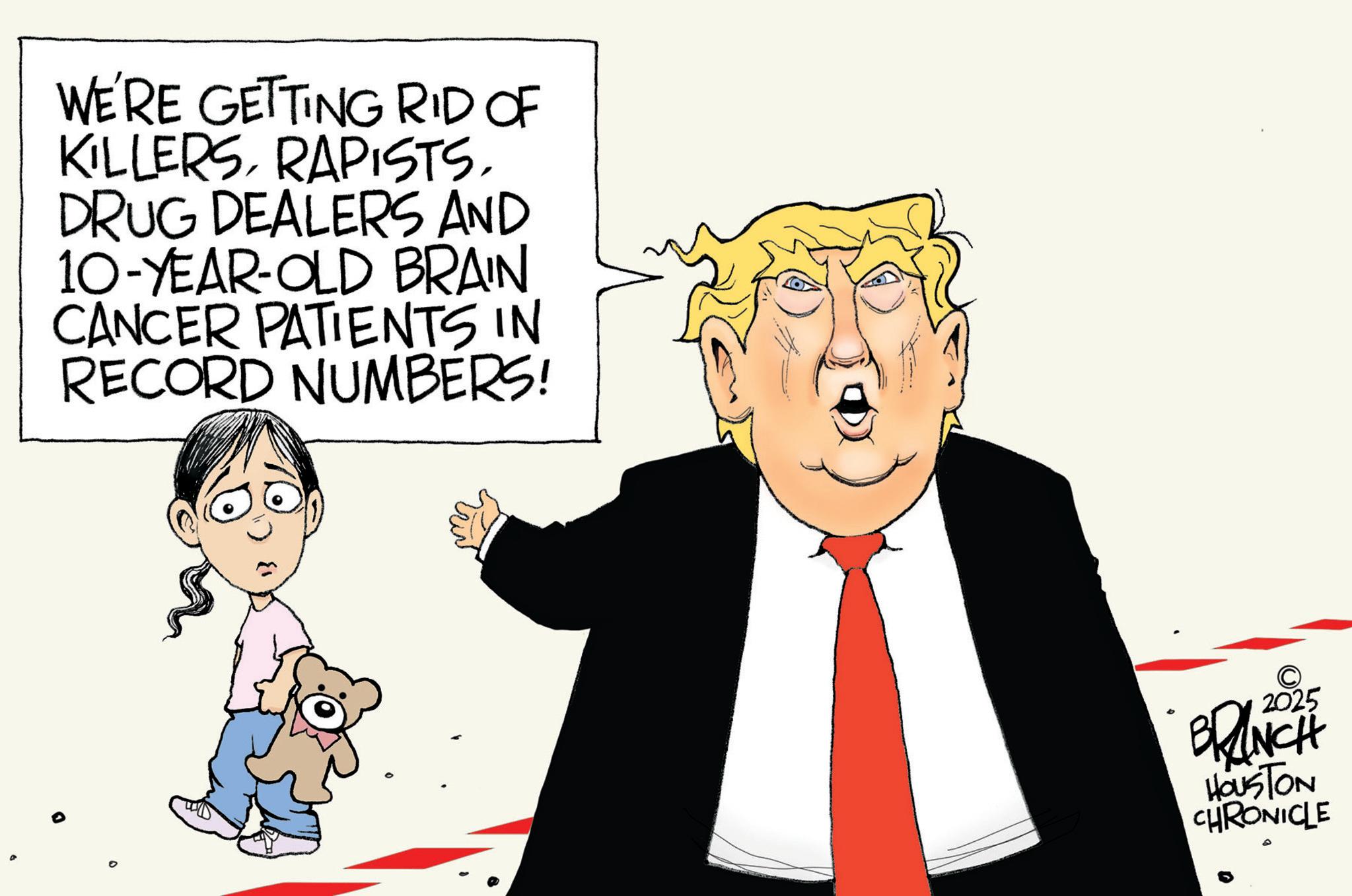 Fiction OCR: WE'RE GETTING RID OF KILLERSRAPISTS. DRUG DEALERS AND 10-YEAR-OLD BRAIN CANCER PATIENTS IN RECORD NUMBERS! 0 © 2025 BRANCH HOUSTON CHRONICLE WE'RE GETTING RID OF KILLERSRAPISTS . DRUG DEALERS AND 10 - YEAR - OLD BRAIN CANCER PATIENTS IN RECORD NUMBERS ! 0 © 2025 BRANCH HOUSTON CHRONICLE