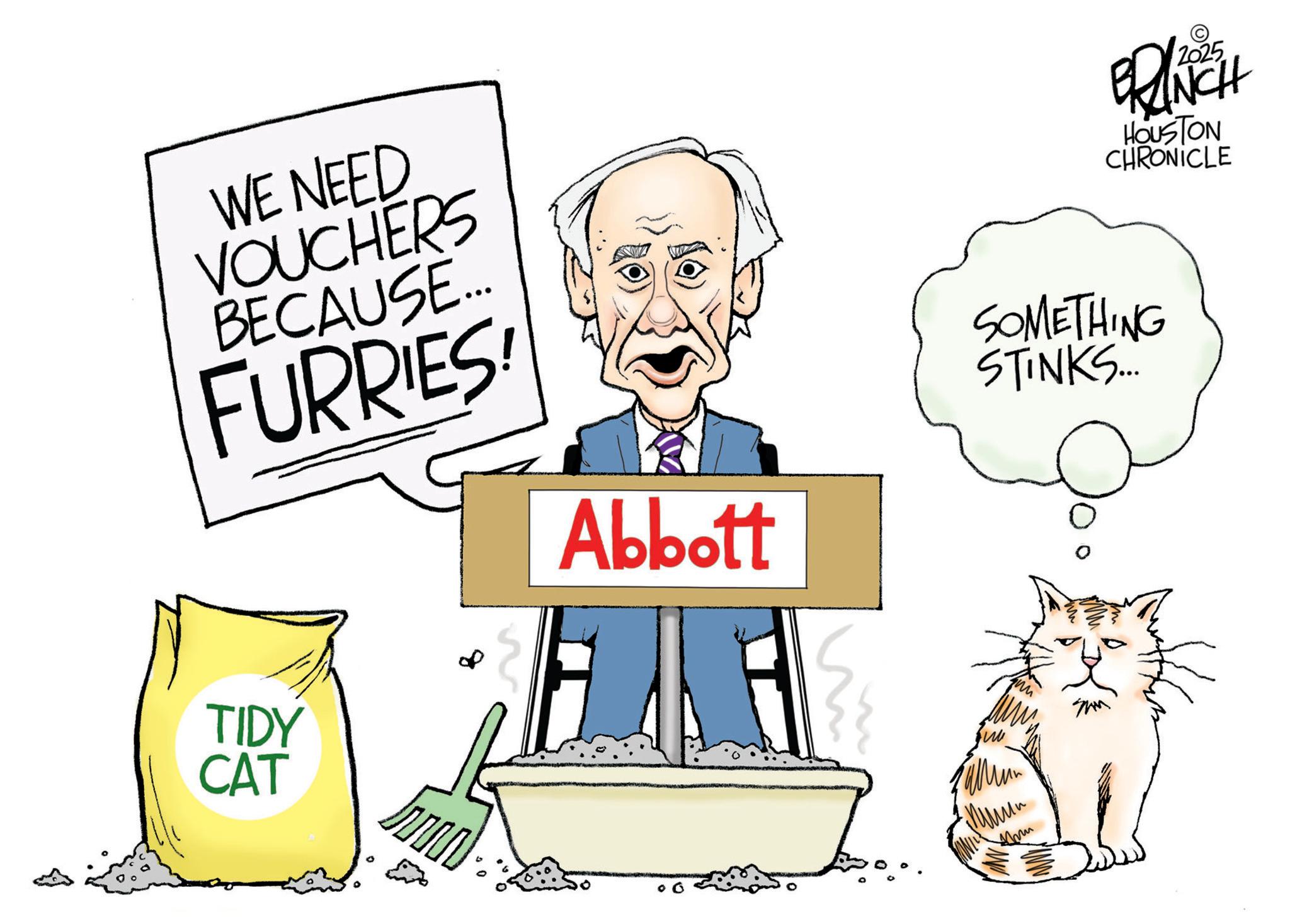Animation OCR: WE NEED VOUCHERS BECAUSE... FURRIES Abbott 2025 BRANCH HOUSTON CHRONICLE SOMETHING STINKS... TIDY CAT op WE NEED VOUCHERS BECAUSE ... FURRIES Abbott 2025 BRANCH HOUSTON CHRONICLE SOMETHING STINKS ... TIDY CAT op