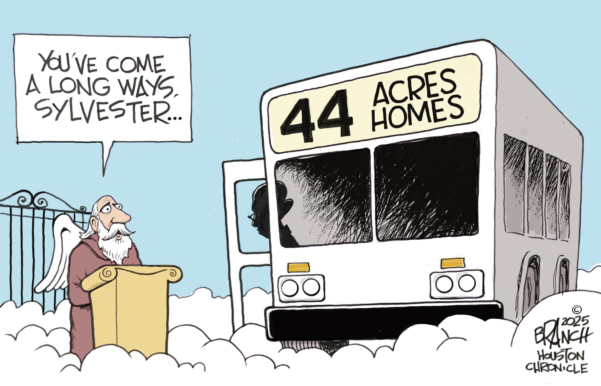 Photo caption OCR: YOU'VE COME A LONG WAYS. SYLVESTER... 44 ACRES HOMES BRANCH HOUSTON CHRONICLE YOU'VE COME A LONG WAYS . SYLVESTER ... 44 ACRES HOMES BRANCH HOUSTON CHRONICLE