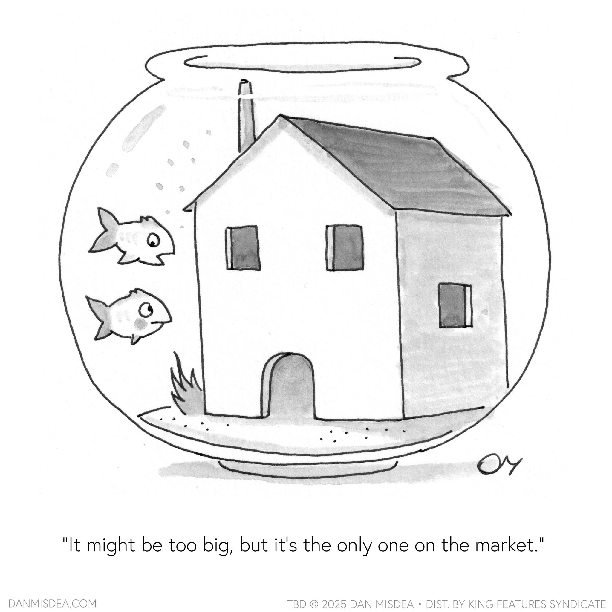 Coloring book OCR: OY "It might be too bigbut it's the only one on the market." DANMISDEA.COM TBD 2025 DAN MISDEA • DIST. BY KING FEATURES SYNDICATE OY " It might be too bigbut it's the only one on the market . " DANMISDEA.COM TBD 2025 DAN MISDEA • DIST . BY KING FEATURES SYNDICATE