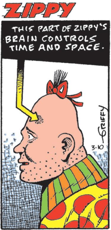 Fictional character OCR: ZIPPY THIS PART OF ZIPPY'S Brain Controls TIME AND SPACE. ?? GRIFFY 3.10 ZIPPY THIS PART OF ZIPPY'S Brain Controls TIME AND SPACE . ? ? GRIFFY 3.10