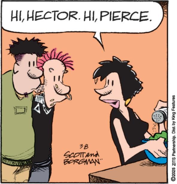 Animated cartoon OCR: HIPIERCE. 3.B SCOTTand BORGMAN¨ ©2025 ZITS Partnership. Dist. by King Features HIHECTOR . HIPIERCE . 3.B SCOTTand BORGMAN¨ © 2025 ZITS Partnership . Dist . by King Features