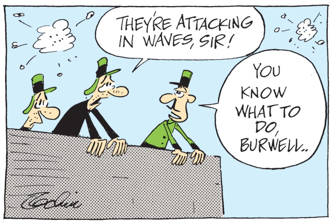 Animated cartoon OCR: E THEY'RE ATTACKING IN WAVESSIR! uw W ?? YOU KNOW WHAT TO DOBURWELL.. E THEY'RE ATTACKING IN WAVESSIR ! uw W ?? YOU KNOW WHAT TO DOBURWELL ..