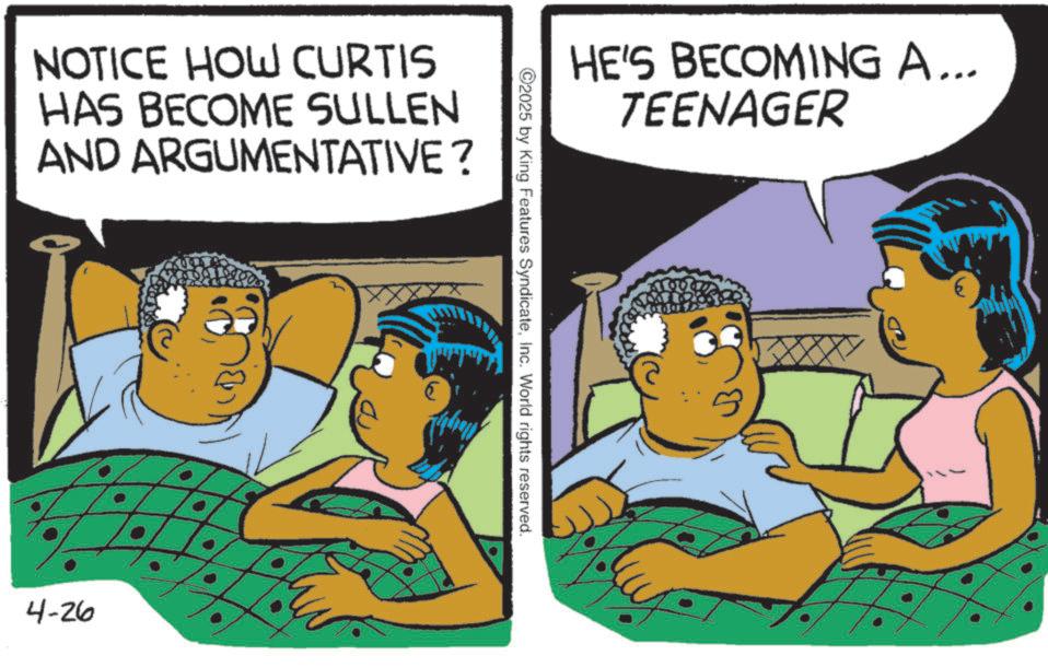 Animation OCR: NOTICE HOW CURTIS HAS BECOME SULLEN AND ARGUMENTATIVE? 4-26 HE'S BECOMING A... TEENAGER ©2025 by King Features SyndicateInc. World rights reserved. € NOTICE HOW CURTIS HAS BECOME SULLEN AND ARGUMENTATIVE ? 4-26 HE'S BECOMING A ... TEENAGER © 2025 by King Features SyndicateInc. World rights reserved . €