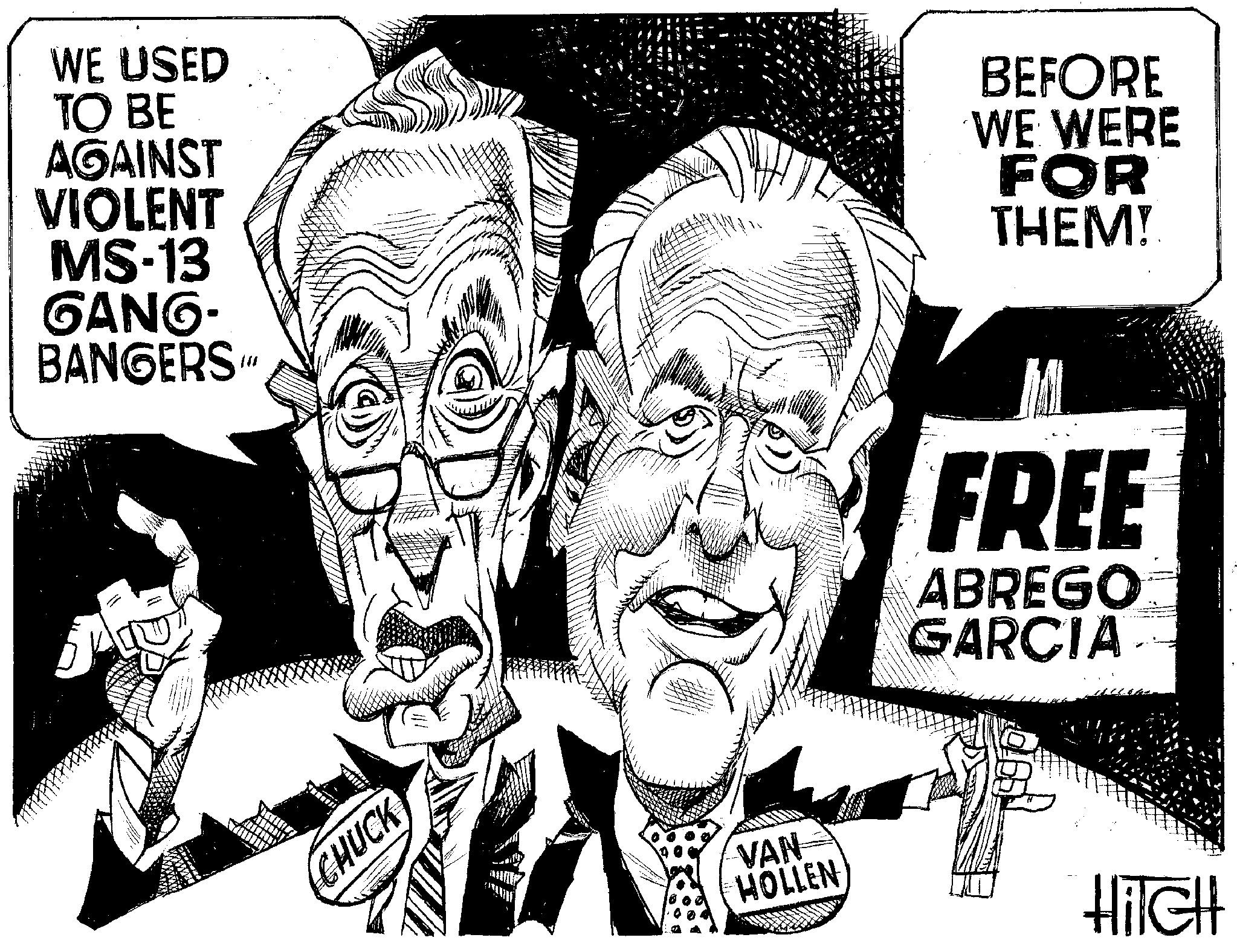 Fiction OCR: WE USED TO BE AGAINST VIOLENT MS-13 GANG- BANGERS" BEFORE WE WERE FOR THEM! CHUCKA FREE ABREGO GARCIA VAN HOLLEN HiTCH WE USED TO BE AGAINST VIOLENT MS - 13 GANG- BANGERS " BEFORE WE WERE FOR THEM ! CHUCKA FREE ABREGO GARCIA VAN HOLLEN HiTCH