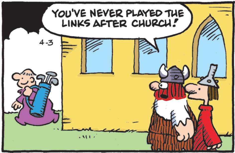 Comic book OCR: 4-3 YOU'VE NEVER PLAYED THE LINKS AFTER CHURCH! ?? ? ? 4-3 YOU'VE NEVER PLAYED THE LINKS AFTER CHURCH ! ? ? ? ?