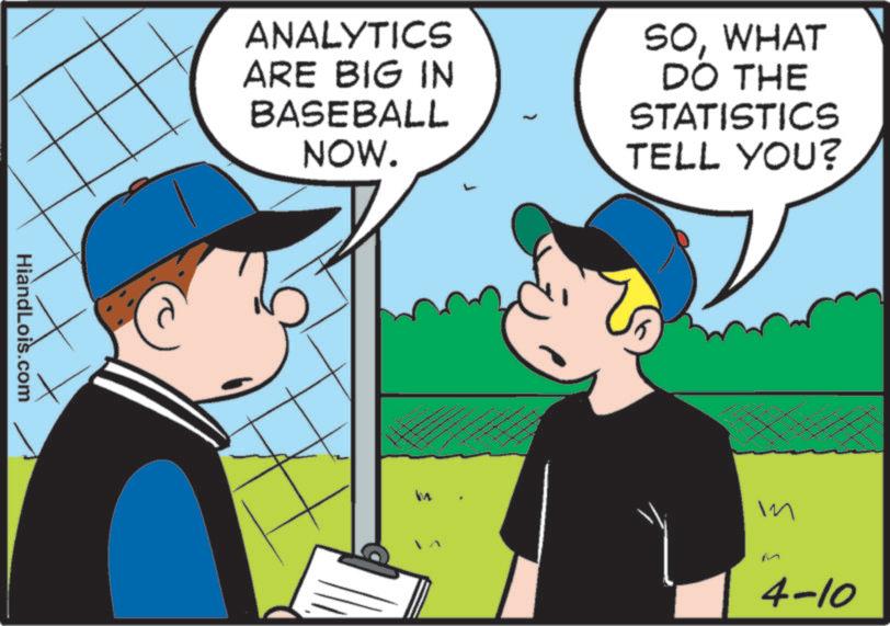 Animated cartoon OCR: HiandLois.com ANALYTICS ARE BIG IN BASEBALL NOW. SOWHAT DO THE STATISTICS TELL YOU? M m 4-10 HiandLois.com ANALYTICS ARE BIG IN BASEBALL NOW . SOWHAT DO THE STATISTICS TELL YOU ? M m 4-10
