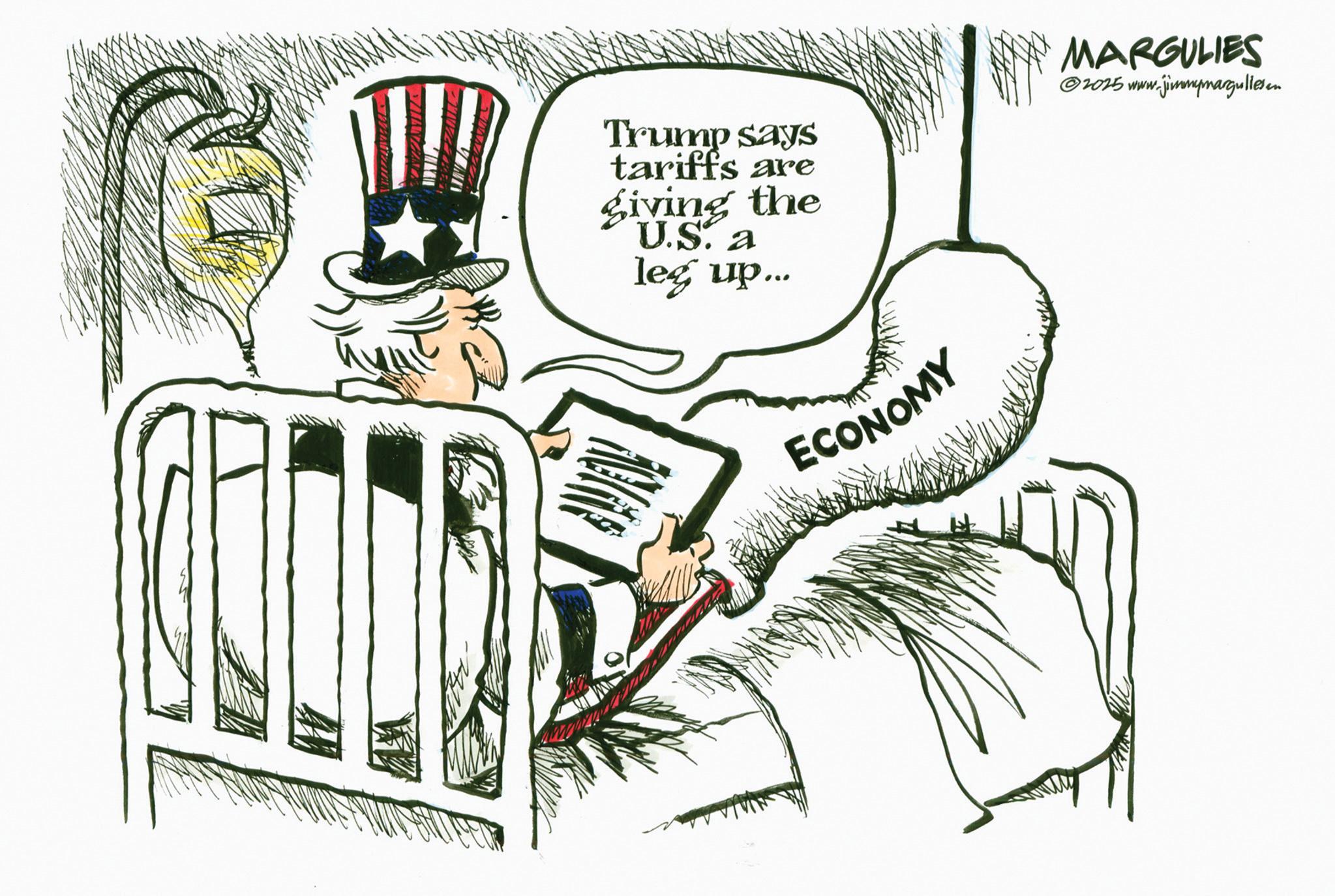 Handwriting OCR: Trump says tariffs are giving the U.S. a leg up... ECONOMY MARGULIES 2025 www.jimmymarguliesen Trump says tariffs are giving the U.S. a leg up ... ECONOMY MARGULIES 2025 www.jimmymarguliesen