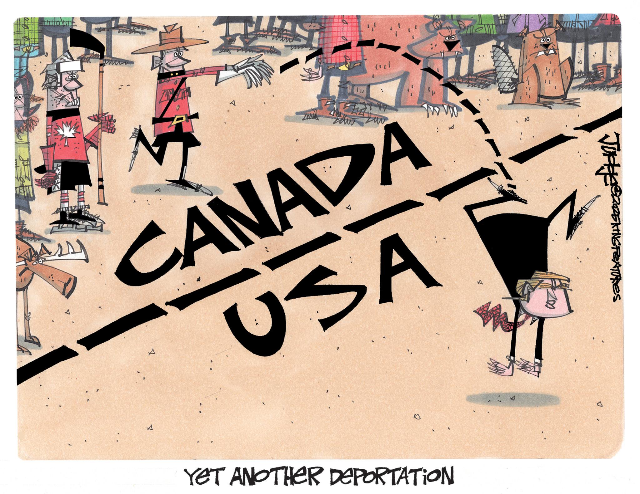 Graphic design OCR: ? CANADA USA A 0 YET ANOTHER DEPORTATION * TEN EATURES ? CANADA USA A 0 YET ANOTHER DEPORTATION * TEN EATURES