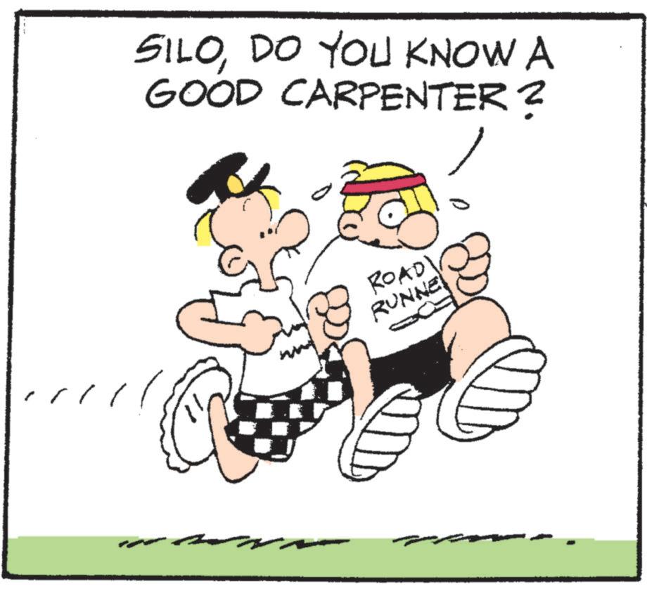 Animated cartoon OCR: SILODO YOU KNOW A GOOD CARPENTER? ROAD RUNNE SILODO YOU KNOW A GOOD CARPENTER ? ROAD RUNNE