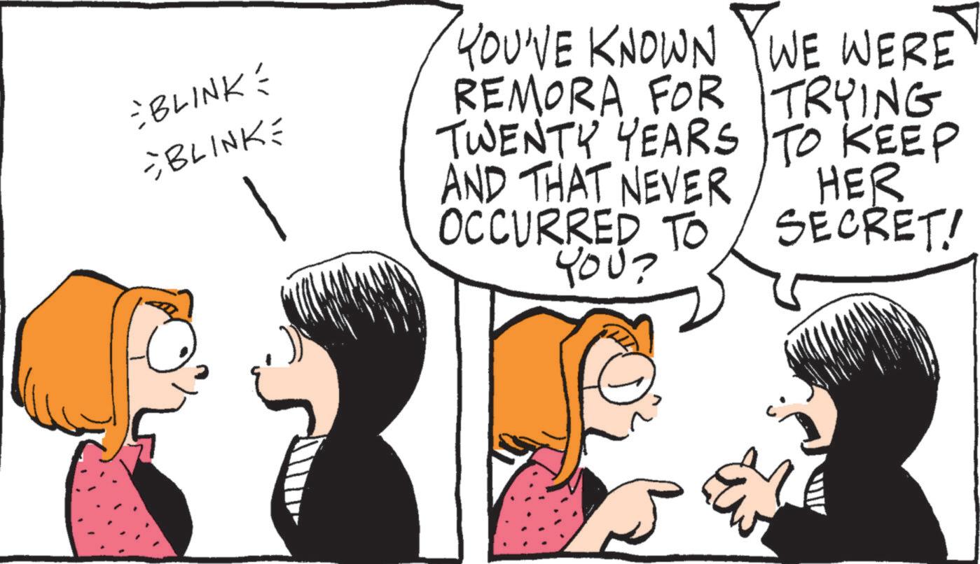 Comic book OCR: =BLINK= -BLINK= YOU'VE KNOWN WE WERE REMORA FOR TRYING. TWENTY YEARS TO KEEP AND THAT NEVER OCCURRED TO YOU? HER SECRET! = BLINK = -BLINK = YOU'VE KNOWN WE WERE REMORA FOR TRYING . TWENTY YEARS TO KEEP AND THAT NEVER OCCURRED TO YOU ? HER SECRET !