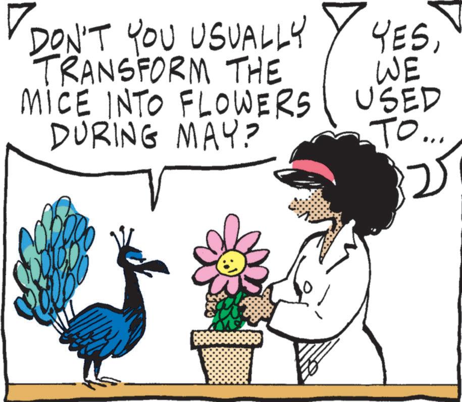 Animated cartoon OCR: DON'T YOU USUALLY TRANSFORM THE MICE INTO FLOWERS DURING MAY? YESWE USED TO... DON'T YOU USUALLY TRANSFORM THE MICE INTO FLOWERS DURING MAY ? YESWE USED TO ...