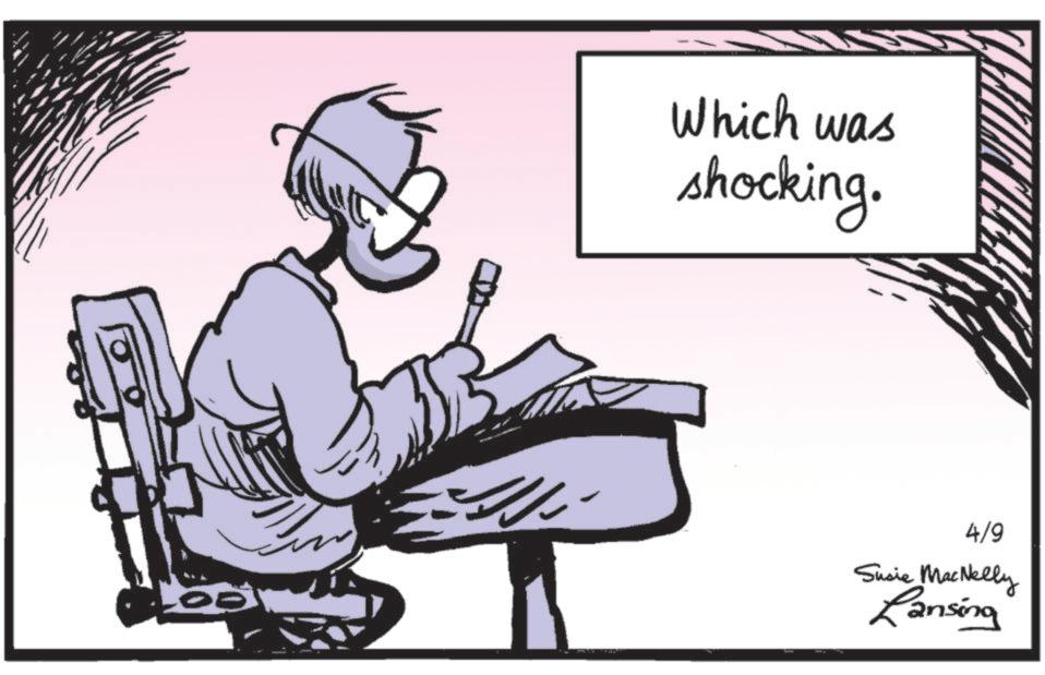 Office Equipment OCR: Which was shocking. 4/9 Susie MacNelly Lansing Which was shocking . 4/9 Susie MacNelly Lansing