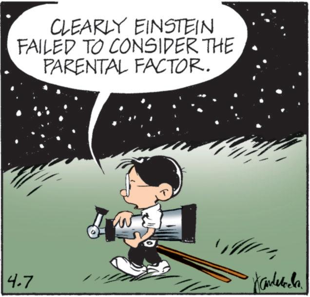 Photo caption OCR: CLEARLY EINSTEIN FAILED TO CONSIDER THE PARENTAL FACTOR. 4.7 Kandewelo CLEARLY EINSTEIN FAILED TO CONSIDER THE PARENTAL FACTOR . 4.7 Kandewelo
