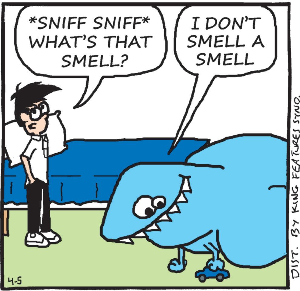 Cartilaginous fishes OCR: 4-5 *SNIFF SNIFF* WHAT'S THAT SMELL? I DON'T SMELL A SMELL DIST. BY KING FEATURES SYND. 4-5 * SNIFF SNIFF * WHAT'S THAT SMELL ? I DON'T SMELL A SMELL DIST . BY KING FEATURES SYND .