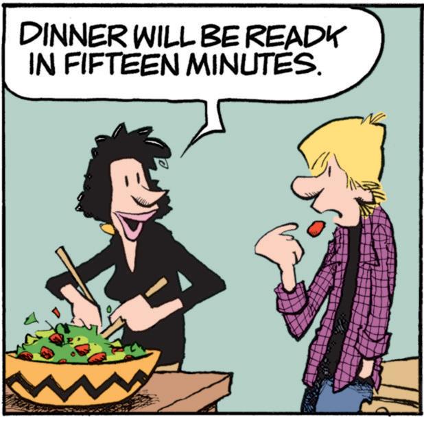 Photo caption OCR: DINNER WILL BE READK IN FIFTEEN MINUTES. DINNER WILL BE READK IN FIFTEEN MINUTES .