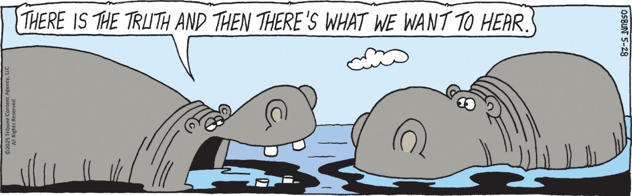 Snout OCR: ©2025 Tribune Content AgencyLLC All Rights Reserved THERE IS THE TRUTH AND THEN THERE'S WHAT WE WANT TO HEAR. OSBUN 5-28 © 2025 Tribune Content AgencyLLC All Rights Reserved THERE IS THE TRUTH AND THEN THERE'S WHAT WE WANT TO HEAR . OSBUN 5-28