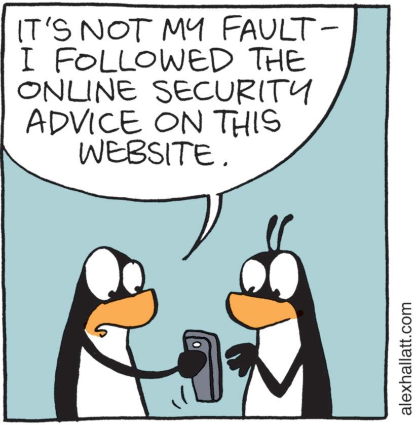 Photo caption OCR: IT'S NOT MY FAULT- I FOLLOWED THE ONLINE SECURITY ADVICE ON THIS WEBSITE. alexhallatt.com IT'S NOT MY FAULT- I FOLLOWED THE ONLINE SECURITY ADVICE ON THIS WEBSITE . alexhallatt.com
