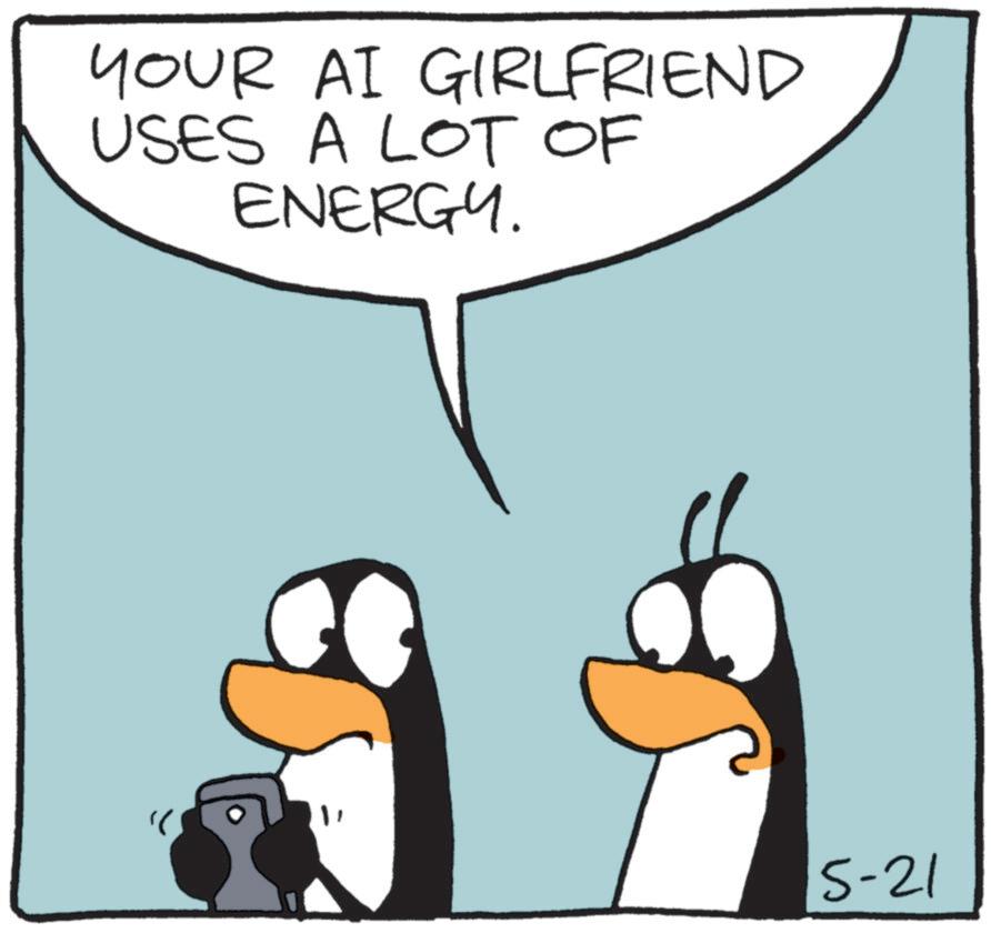 Happiness OCR: YOUR AI GIRLFRIEND USES A LOT OF ENERGY. 15-21 YOUR AI GIRLFRIEND USES A LOT OF ENERGY . 15-21