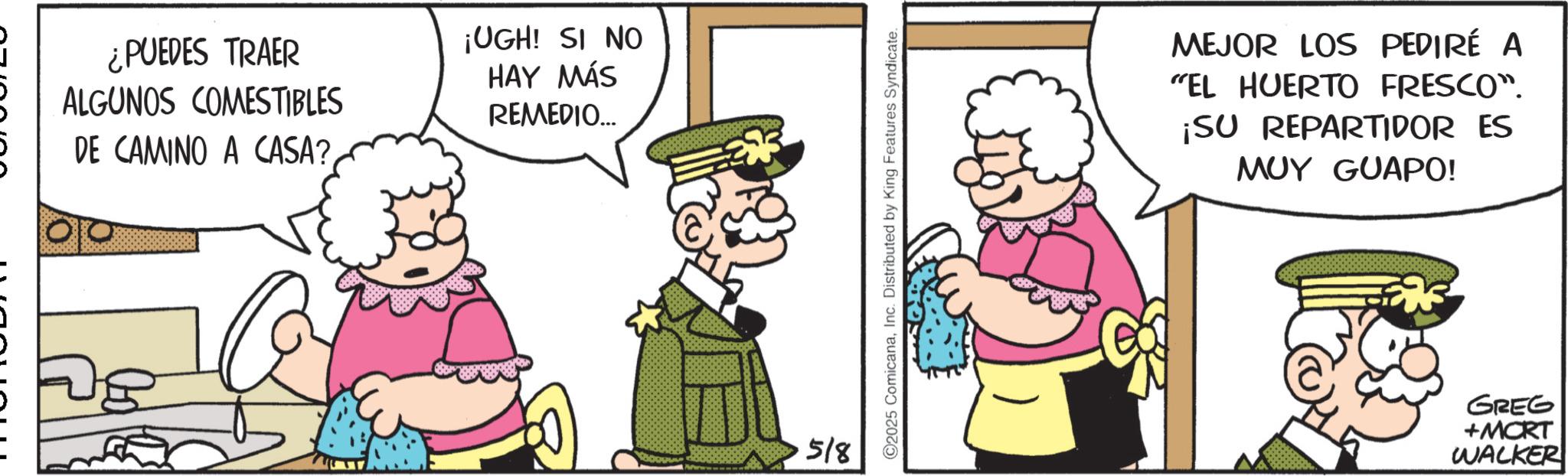 Pleased OCR: ¿PUEDES TRAER ALGUNOS COMESTIBLES DE CAMINO A CASA? ¡UGH! SI NO HAY MÁS REMEDIO... MEJOR LOS PEDIRÉ A "EL HUERTO FRESCO". ¡SU REPARTIDOR ES MUY GUAPO! 518 GREG +MCRT WALKER ¿ PUEDES TRAER ALGUNOS COMESTIBLES DE CAMINO A CASA ? ¡ UGH ! SI NO HAY MÁS REMEDIO ... MEJOR LOS PEDIRÉ A " EL HUERTO FRESCO " . ¡ SU REPARTIDOR ES MUY GUAPO ! 518 GREG + MCRT WALKER