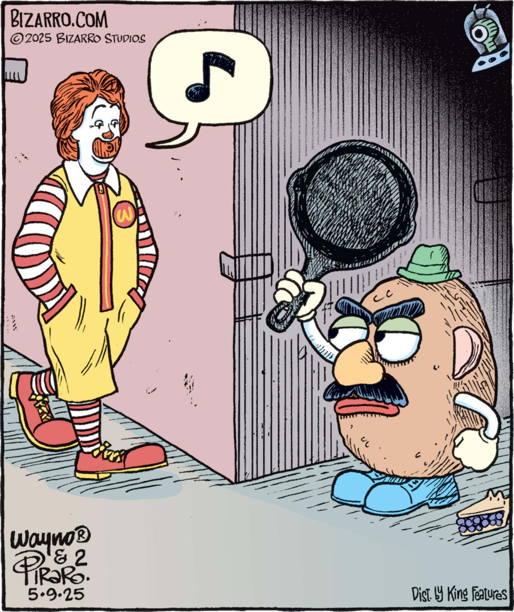 Moustache OCR: BIZARRO.COM 2025 BIZARRO STUDIOS W CC Wayno? PIR?RO. & 2 5.9.25 Dist. by King Features E BIZARRO.COM 2025 BIZARRO STUDIOS W CC Wayno? PIR?RO . & 2 5.9.25 Dist . by King Features E