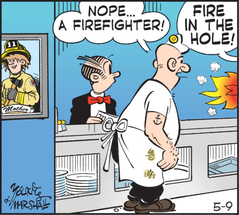 Animated cartoon OCR: (11) FIRE NOPE... A FIREFIGHTER! IN THE HOLE! Mother You'r + MARSHAL 142 ? 5-9 ( 11 ) FIRE NOPE ... A FIREFIGHTER ! IN THE HOLE ! Mother You'r + MARSHAL 142 ? 5-9