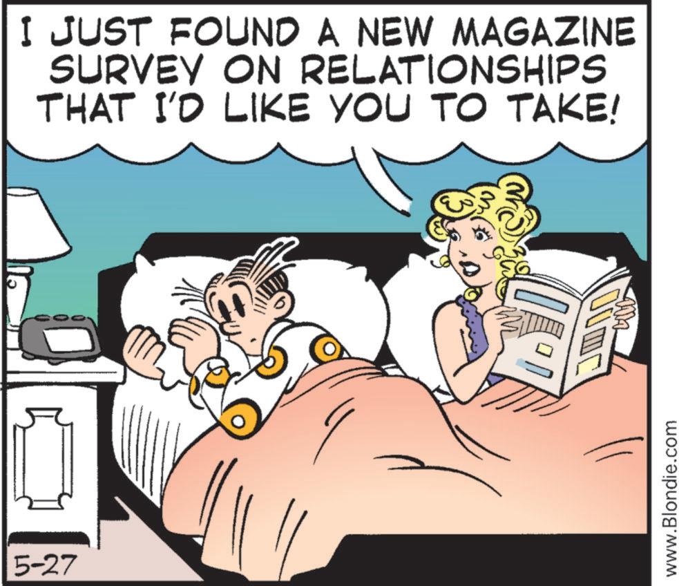 Graphics OCR: I JUST FOUND A NEW MAGAZINE SURVEY ON RELATIONSHIPS THAT I'D LIKE YOU TO TAKE! 5-27 DUMC www.Blondie.com I JUST FOUND A NEW MAGAZINE SURVEY ON RELATIONSHIPS THAT I'D LIKE YOU TO TAKE ! 5-27 DUMC www.Blondie.com