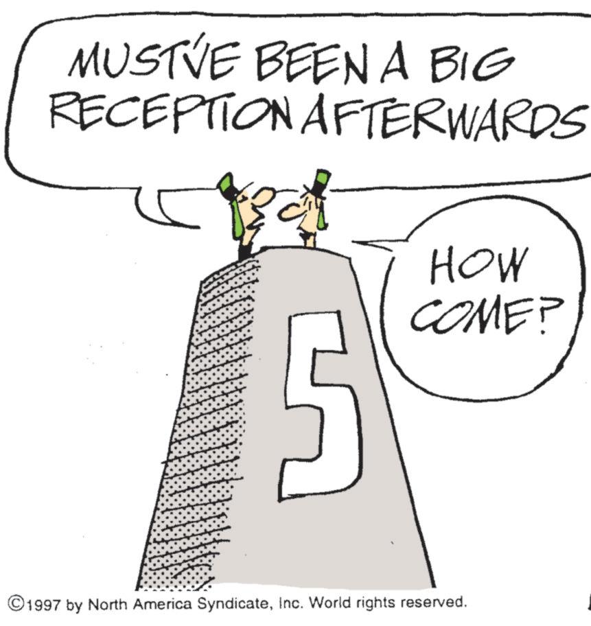 Line art OCR: MUSTVE BEEN A BIG RECEPTION AFTERWARDS HOW COME? © 1997 by North America SyndicateInc. World rights reserved. MUSTVE BEEN A BIG RECEPTION AFTERWARDS HOW COME ? © 1997 by North America SyndicateInc. World rights reserved .