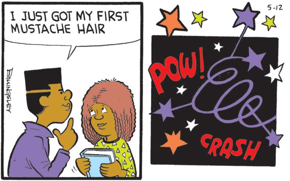 Animation OCR: I JUST GOT MY FIRST MUSTACHE HAIR ???? 5-12 * * * * POW! * CRASH BLINGSLEY I JUST GOT MY FIRST MUSTACHE HAIR ???? 5-12 * * * * POW ! * CRASH BLINGSLEY