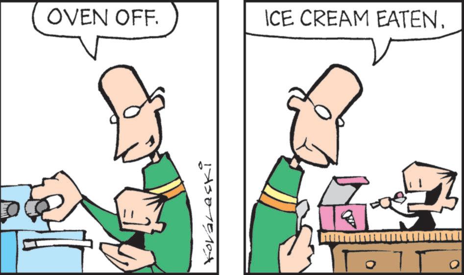 Pleased OCR: OVEN OFF. ICE CREAM EATEN. KováLaski OVEN OFF . ICE CREAM EATEN . KováLaski