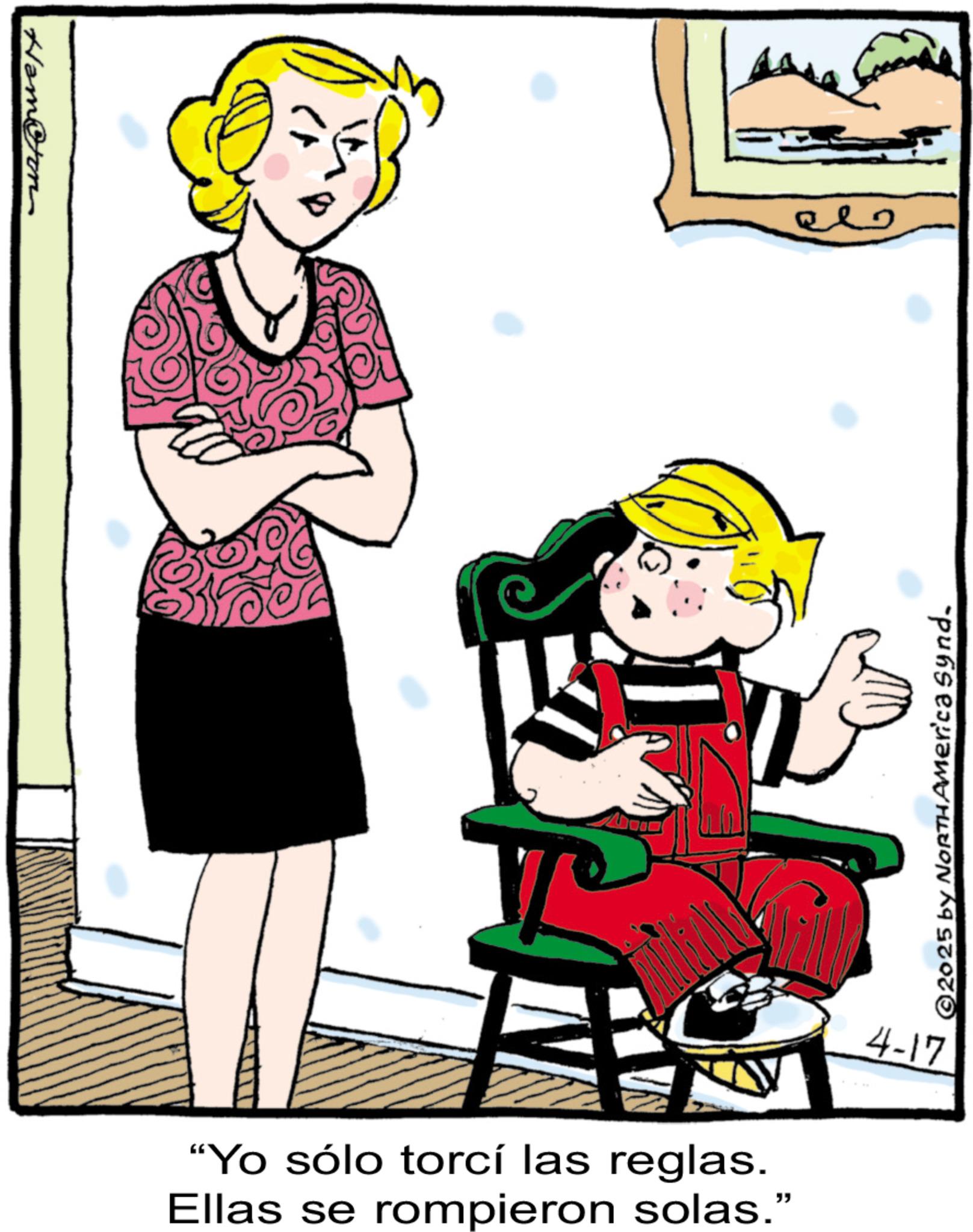 Clip art OCR: HamCon "Yo sólo torcí las reglas. Ellas se rompieron solas." ©2025 by NORTH America Synd. 4-17 HamCon " Yo sólo torcí las reglas . Ellas se rompieron solas . " © 2025 by NORTH America Synd . 4-17