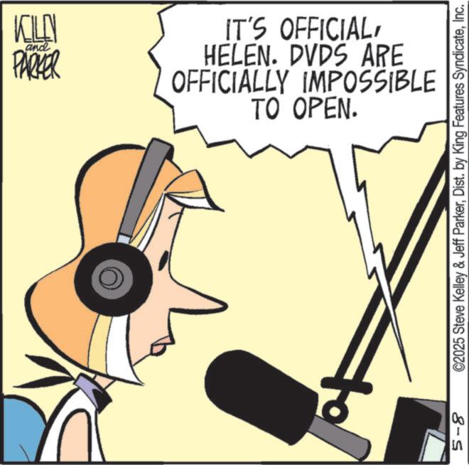 Fiction OCR: KILLN and PARKER TO OPEN. OFFICIALLY IMPOSSIBLE HELEN. DVDS ARE IT'S OFFICIAL 5-8 ©2025 Steve Kelley & Jeff ParkerInc. KILLN and PARKER TO OPEN . OFFICIALLY IMPOSSIBLE HELEN . DVDS ARE IT'S OFFICIAL 5-8 © 2025 Steve Kelley & Jeff ParkerDist . by King Features Syndicate