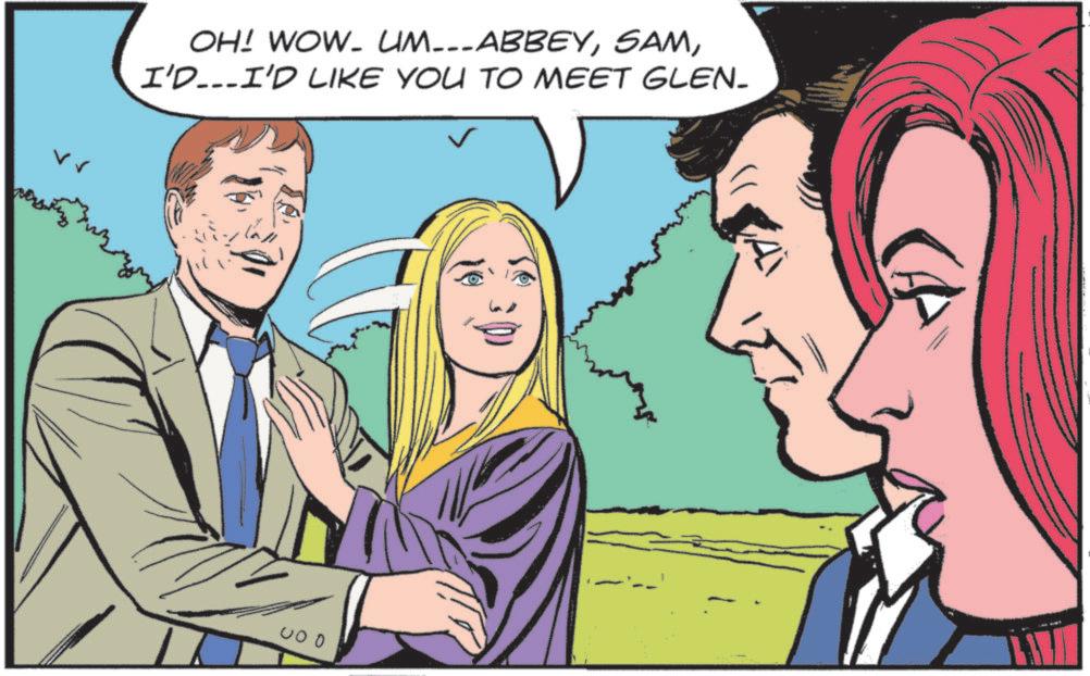 Animated cartoon OCR: ?? OH! WOW. UM---ABBEYI'D...I'D LIKE YOU TO MEET GLEN- 000 ?? OH ! WOW . UM --- ABBEYI'D ... I'D LIKE YOU TO MEET GLEN- 000