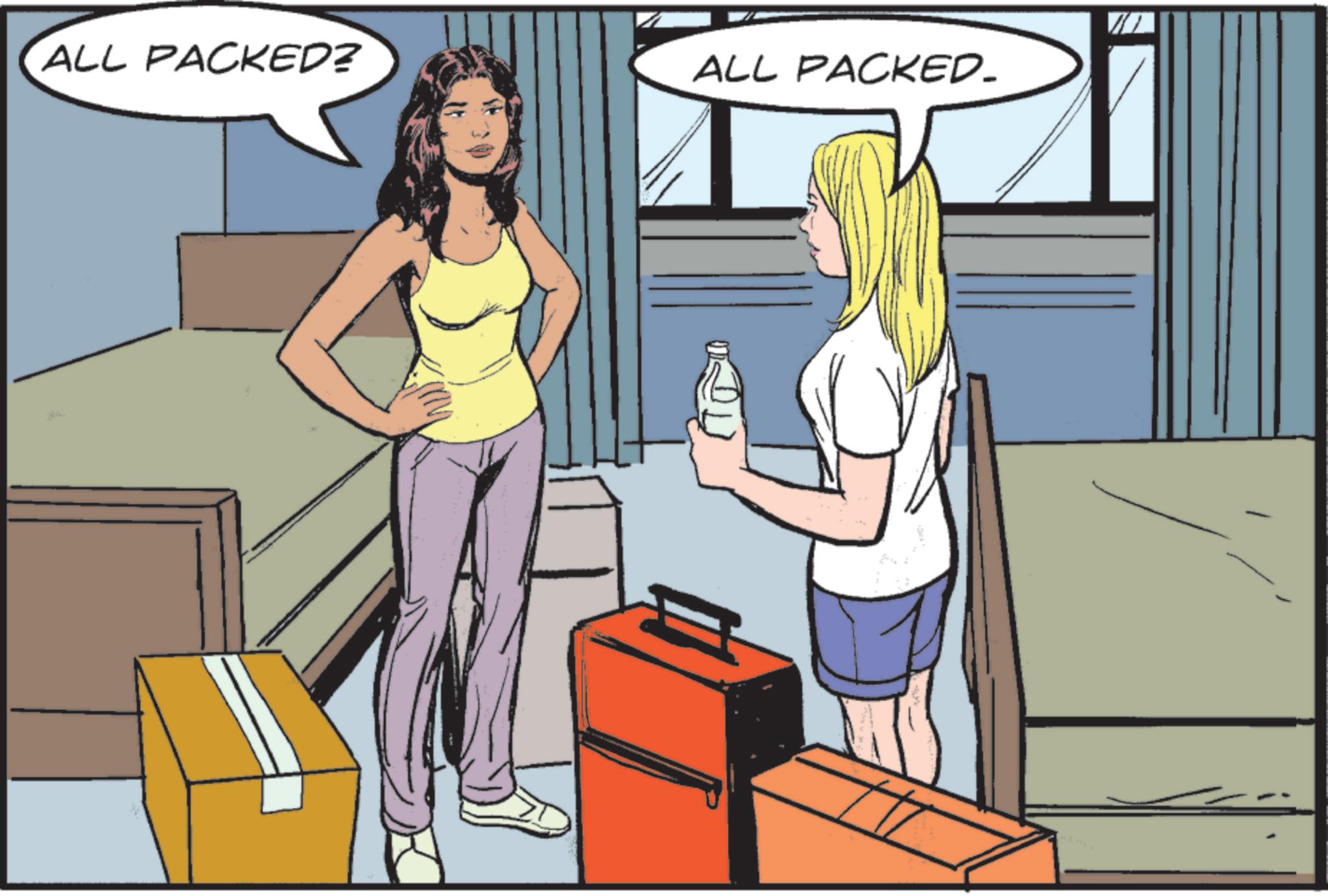 Fictional character OCR: ALL PACKED? ALL PACKED. ALL PACKED ? ALL PACKED .
