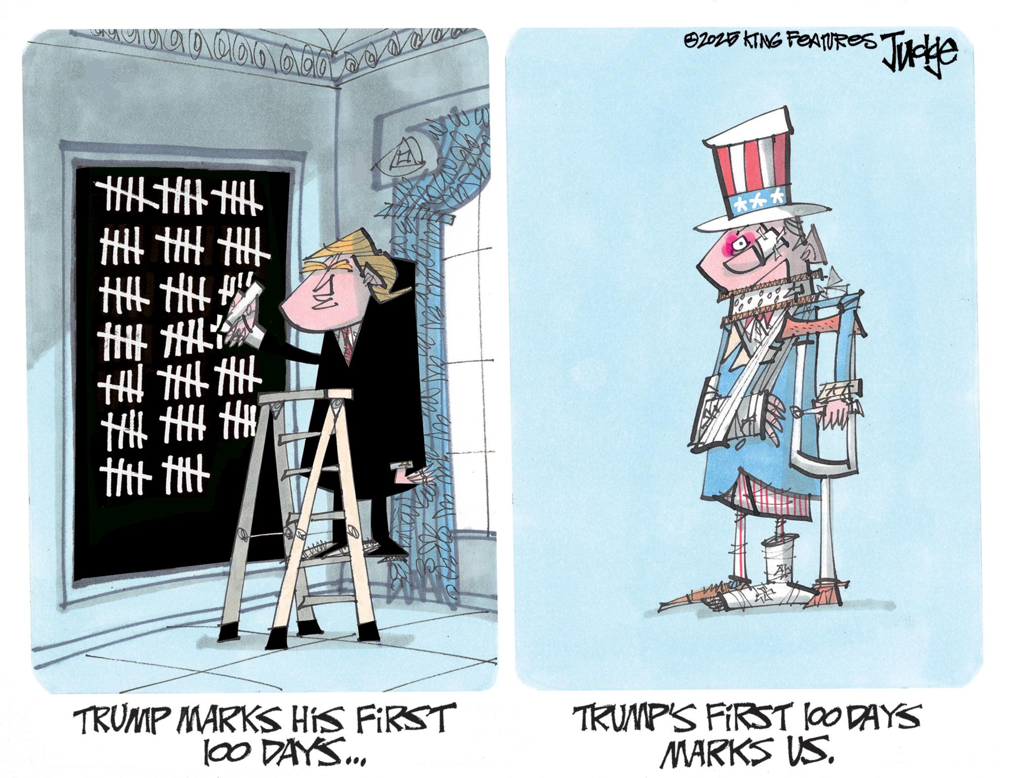 Animation OCR: ? ??? ? ?? TRUMP MARKS HIS FIRST 100 DAYS... 82025 KING FEATURES Judge TRUMP'S FIRST 100 DAYS MARKS US. ? ?? ? ? ? ? TRUMP MARKS HIS FIRST 100 DAYS ... 82025 KING FEATURES Judge TRUMP'S FIRST 100 DAYS MARKS US .