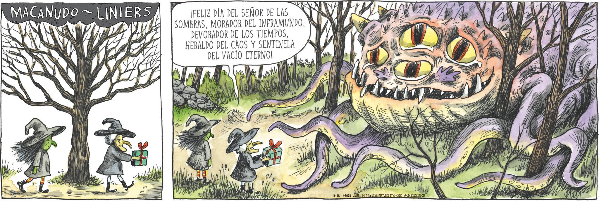 Graphic design OCR: MACANUDO LINIERS ¡FELIZ DÍA DEL SEÑOR DE LAS SOMBRASHERALDO DEL CAOS Y SENTINELA DEL VACÍO ETERNO! ww 5-18 2025 LINIERSDIST BY KING FEATURES SYNDICATE @LINIERSCARTOON MACANUDO LINIERS ¡ FELIZ DÍA DEL SEÑOR DE LAS SOMBRASMORADOR DEL INFRAMUNDODEVORADOR DE LOS TIEMPOSHERALDO DEL CAOS Y SENTINELA DEL VACÍO ETERNO ! ww 5-18 2025 LINIERSDIST BY KING FEATURES SYNDICATE @LINIERSCARTOON