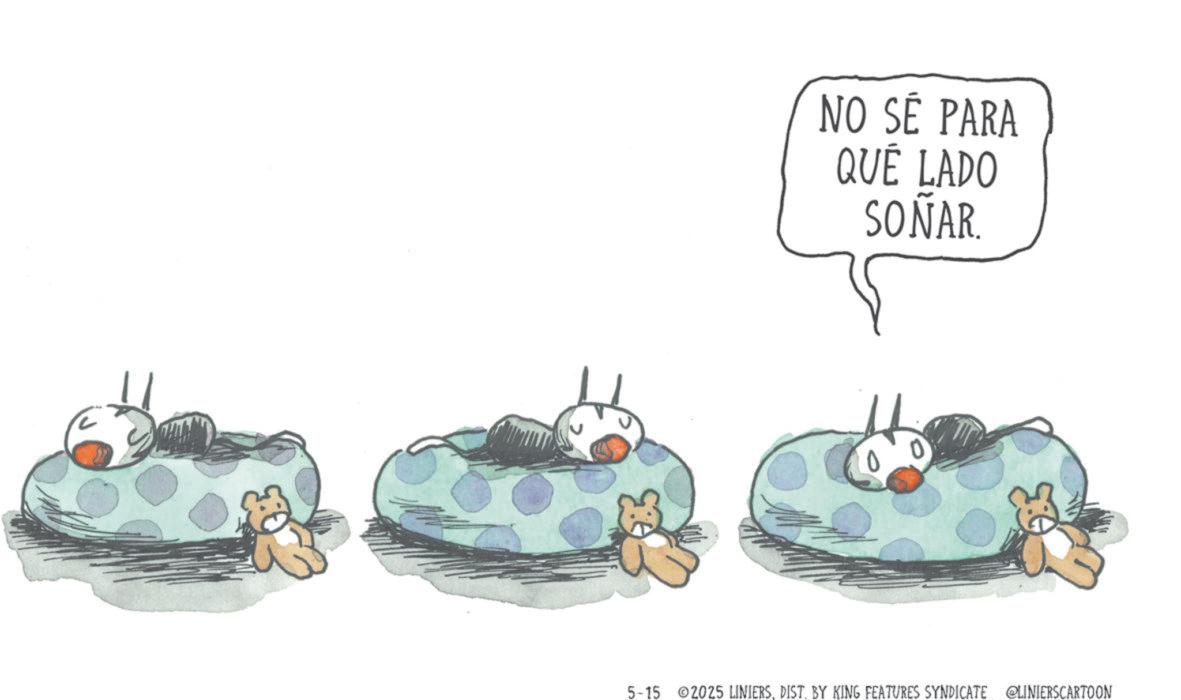 Fiction OCR: NO SÉ PARA QUÉ LADO SONAR. 0 5-15 2025 LINIERSDIST. BY KING FEATURES SYNDICATE @LINIERSCARTOON NO SÉ PARA QUÉ LADO SONAR . 0 5-15 2025 LINIERSDIST . BY KING FEATURES SYNDICATE @LINIERSCARTOON