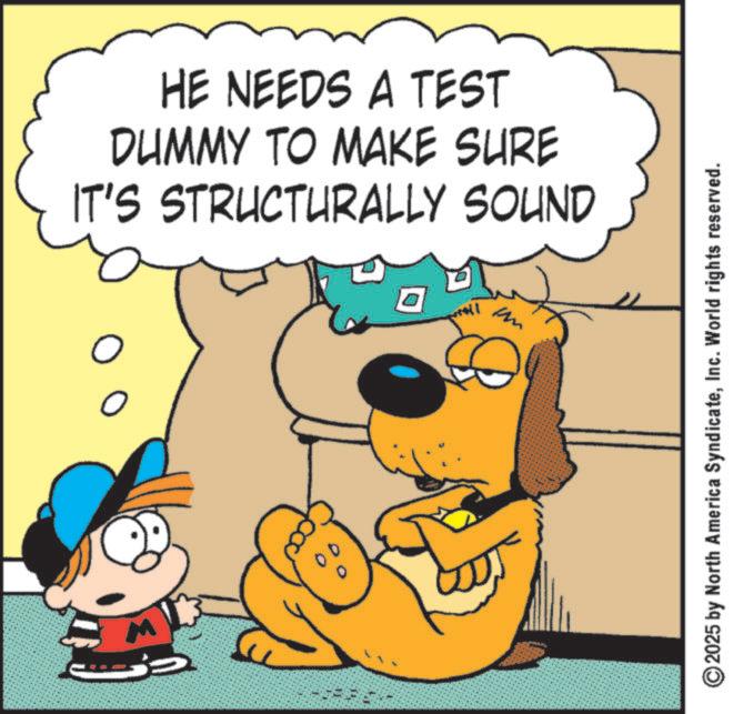 Conversation OCR: M ? HE NEEDS A TEST DUMMY TO MAKE SURE IT'S STRUCTURALLY SOUND ©2025 by North America SyndicateInc. World rights reserved. M ? HE NEEDS A TEST DUMMY TO MAKE SURE IT'S STRUCTURALLY SOUND © 2025 by North America SyndicateInc. World rights reserved .