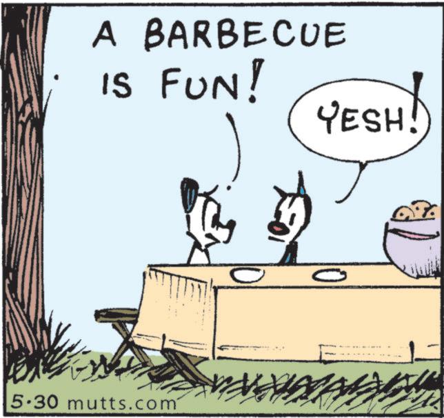Line art OCR: A BARBECUE IS FUN! YESH! E 5.30 mutts.com A BARBECUE IS FUN ! YESH ! E 5.30 mutts.com