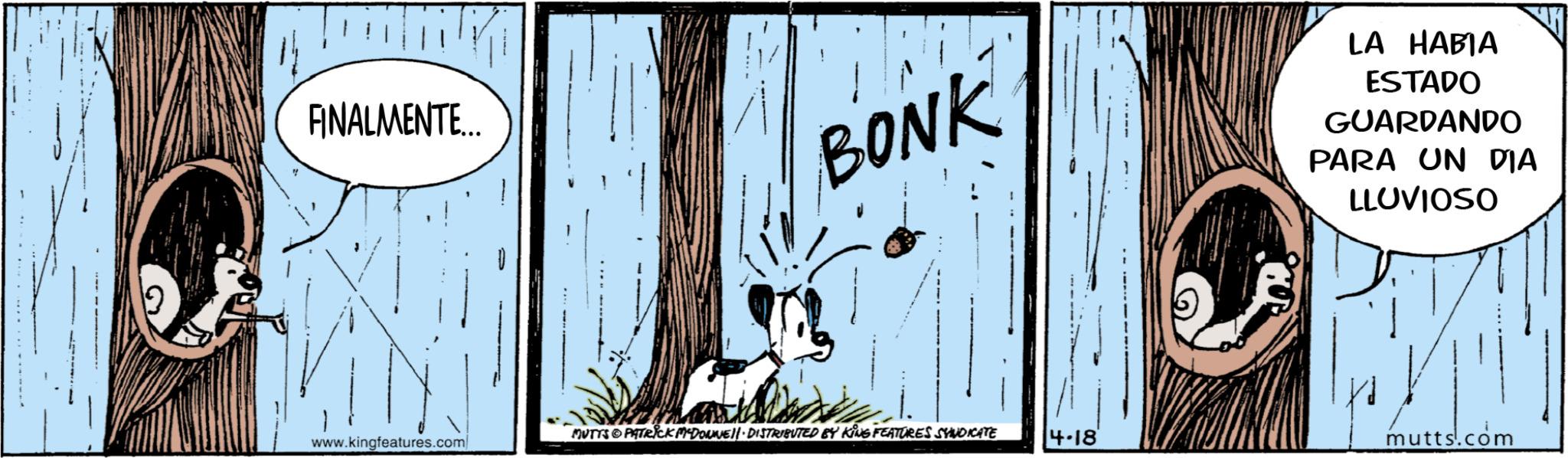 Comic book OCR: FINALMENTE... BONK LA HABIA ESTADO GUARDANDO PARA UN DIA LLUVIOSO MUTTS PATRICK MYDONNEll. DISTRIBUTED BY KING FEATURES SYNDICATE www.kingfeatures.com 4.18 mutts.com FINALMENTE ... BONK LA HABIA ESTADO GUARDANDO PARA UN DIA LLUVIOSO MUTTS PATRICK MYDONNEll . DISTRIBUTED BY KING FEATURES SYNDICATE www.kingfeatures.com 4.18 mutts.com