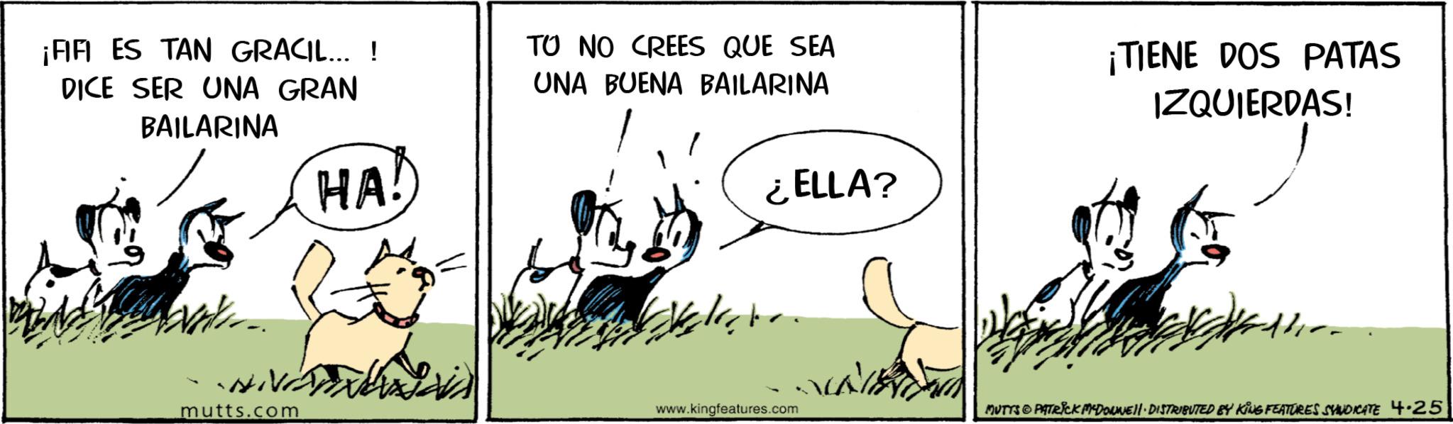 Canidae OCR: ¡AIA ES TAN GRACIL... ! DICE SER UNA GRAN BAILARINA HA! TU NO CREES QUE SEA UNA BUENA BAILARINA ¿ELLA? ¡TIENE DOS PATAS IZQUIERDAS! mutts.com www.kingfeatures.com MUTTS & PATRICK MYDONNE!!· DISTRIBUTED BY KING FEATURES SYNDICATE 4·25 ¡ AIA ES TAN GRACIL ... ! DICE SER UNA GRAN BAILARINA HA ! TU NO CREES QUE SEA UNA BUENA BAILARINA ¿ ELLA ? ¡ TIENE DOS PATAS IZQUIERDAS ! mutts.com www.kingfeatures.com MUTTS & PATRICK MYDONNE !! · DISTRIBUTED BY KING FEATURES SYNDICATE 4 · 25