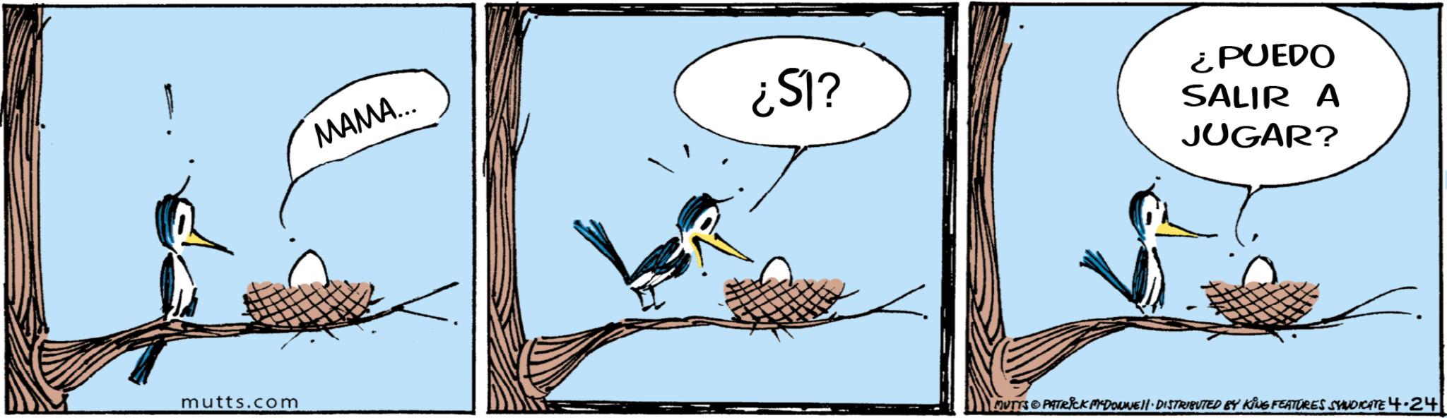 Photo caption OCR: mutts.com MAMA... ¿51? ¿PUEDO SALIR A JUGAR? MUTTS PATRICK MYDONNE DISTRIBUTED BY KING FEATURES SYNDICATE 4-24 mutts.com MAMA ... ¿ 51 ? ¿ PUEDO SALIR A JUGAR ? MUTTS PATRICK MYDONNE DISTRIBUTED BY KING FEATURES SYNDICATE 4-24