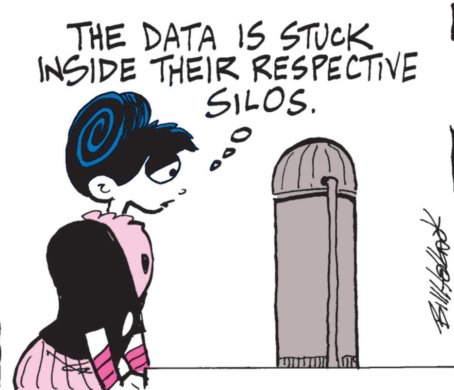 Fictional character OCR: THE DATA IS STUCK INSIDE THEIR RESPECTIVE SILOS. Billolat THE DATA IS STUCK INSIDE THEIR RESPECTIVE SILOS . Billolat