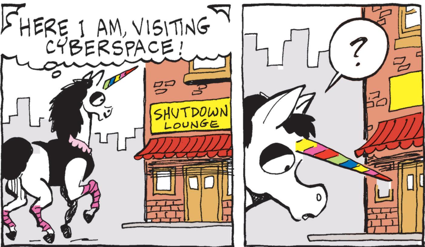 Line art OCR: SHERE I AMVISITING CYBERSPACE! SHUTDOWN LOUNGE ? SHERE I AMVISITING CYBERSPACE ! SHUTDOWN LOUNGE ?
