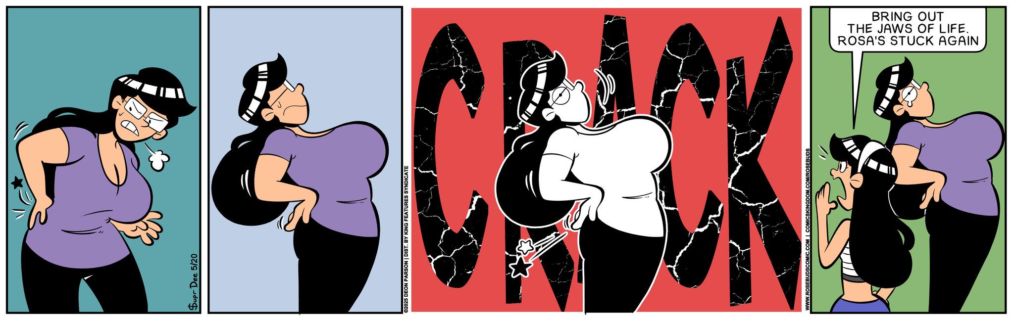 Graphic design OCR: Supr Dee 5/20 ©2025 DEON PARSON | DIST. BY KING FEATURES SYNDICATE COMICSKINGDOM.COM/ROSEBUDS ROSA'S STUCK AGAIN THE JAWS OF LIFE. BRING OUT Supr Dee 5/20 © 2025 DEON PARSON | DIST . BY KING FEATURES SYNDICATE COMICSKINGDOM.COM/ROSEBUDS ROSA'S STUCK AGAIN THE JAWS OF LIFE . BRING OUT